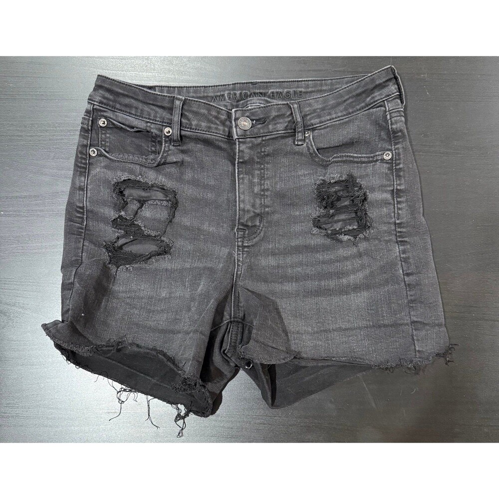American Eagle size 10 black distressed next level stretch shorts hi v-rise